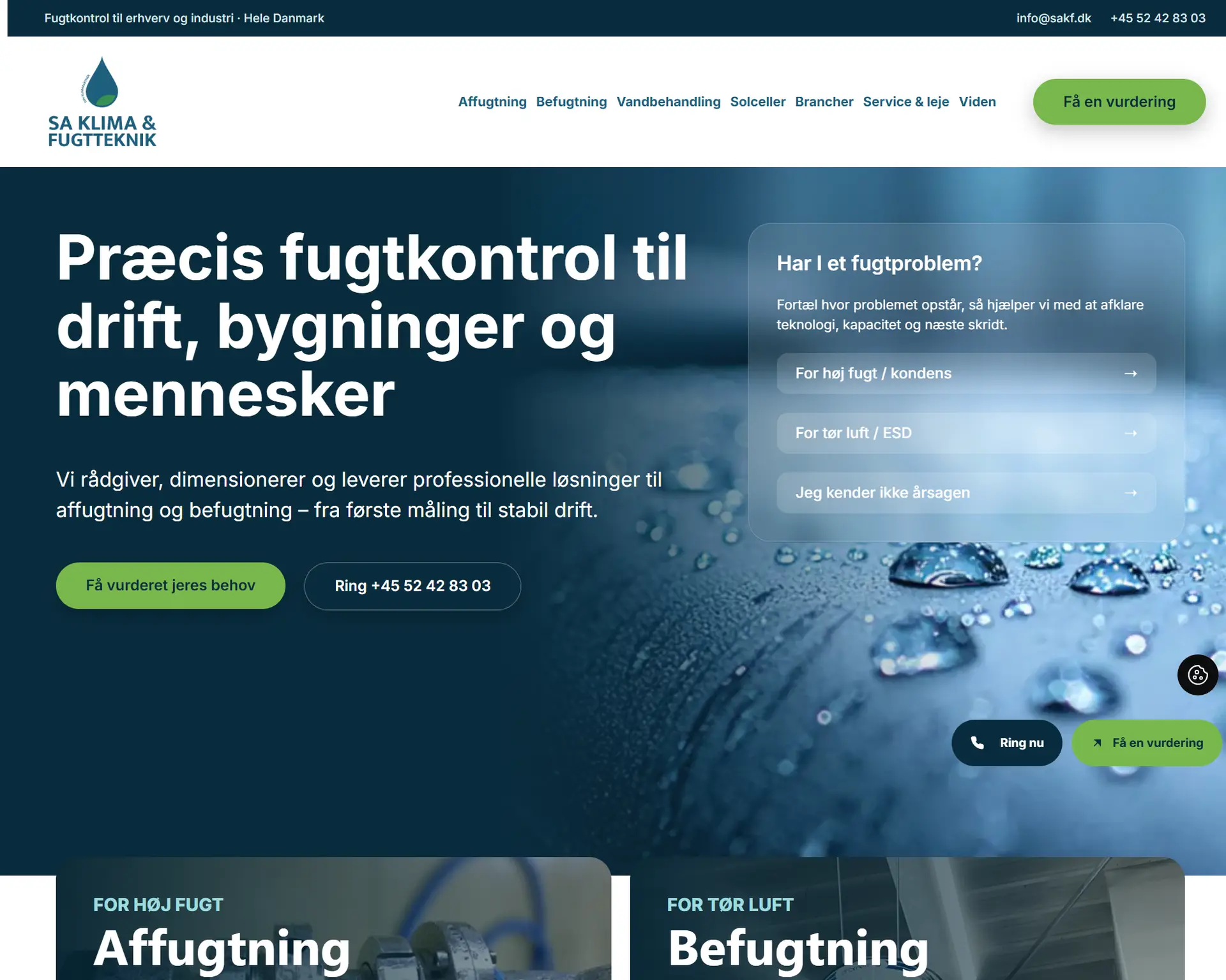 SA Klima & fugtteknik – opdateret hjemmeside på desktop