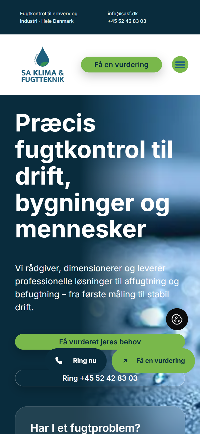 SA Klima & fugtteknik – opdateret hjemmeside på mobil