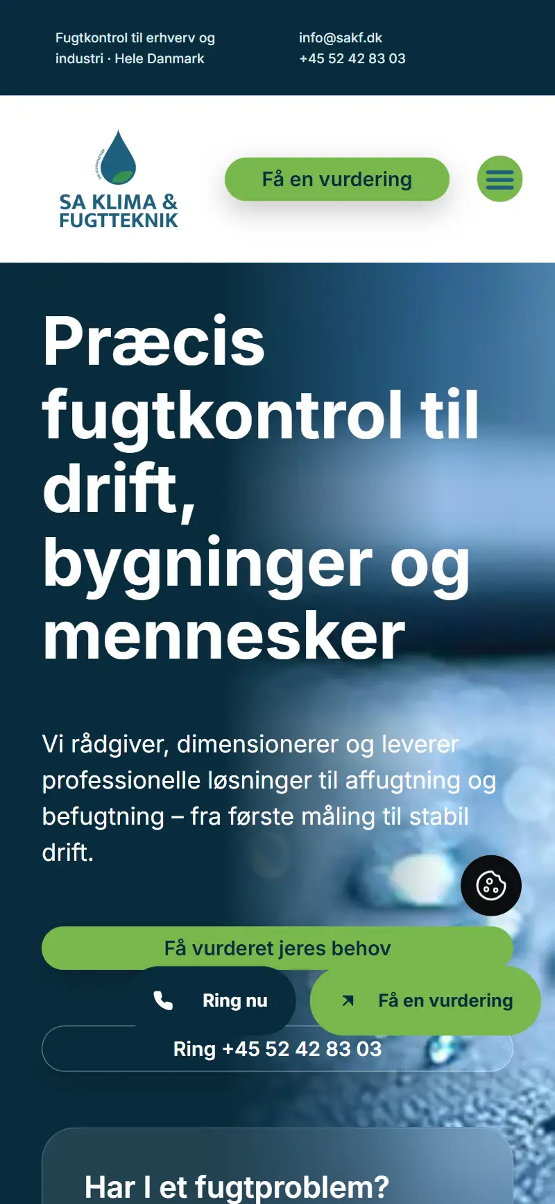 SA Klima & fugtteknik – opdateret hjemmeside på mobil