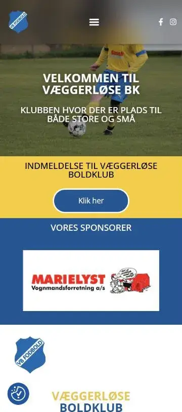 Væggerløse Boldklub – mobilvisning uden telefonramme